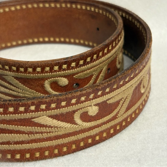 SOLD VTG Ralph Lauren Leather Belt sz S Brown Leather Embroidered Metal Plaque - Picture 14 of 14